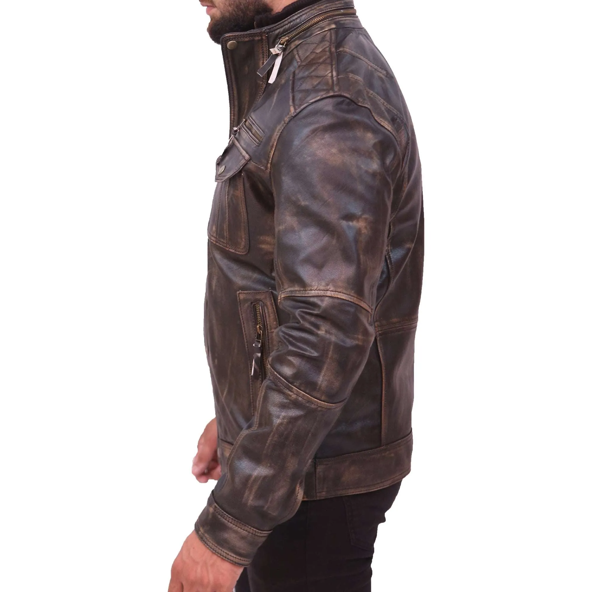 Abbraci Cafe Racer Classic Vintage Men's Leather Jacket