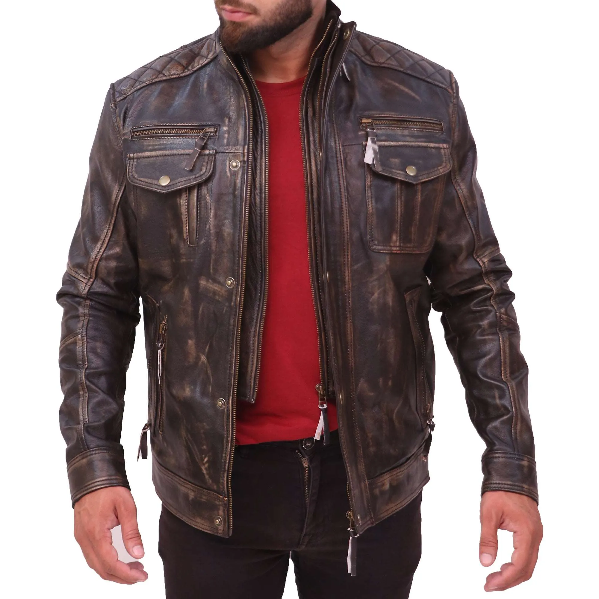 Abbraci Cafe Racer Classic Vintage Men's Leather Jacket