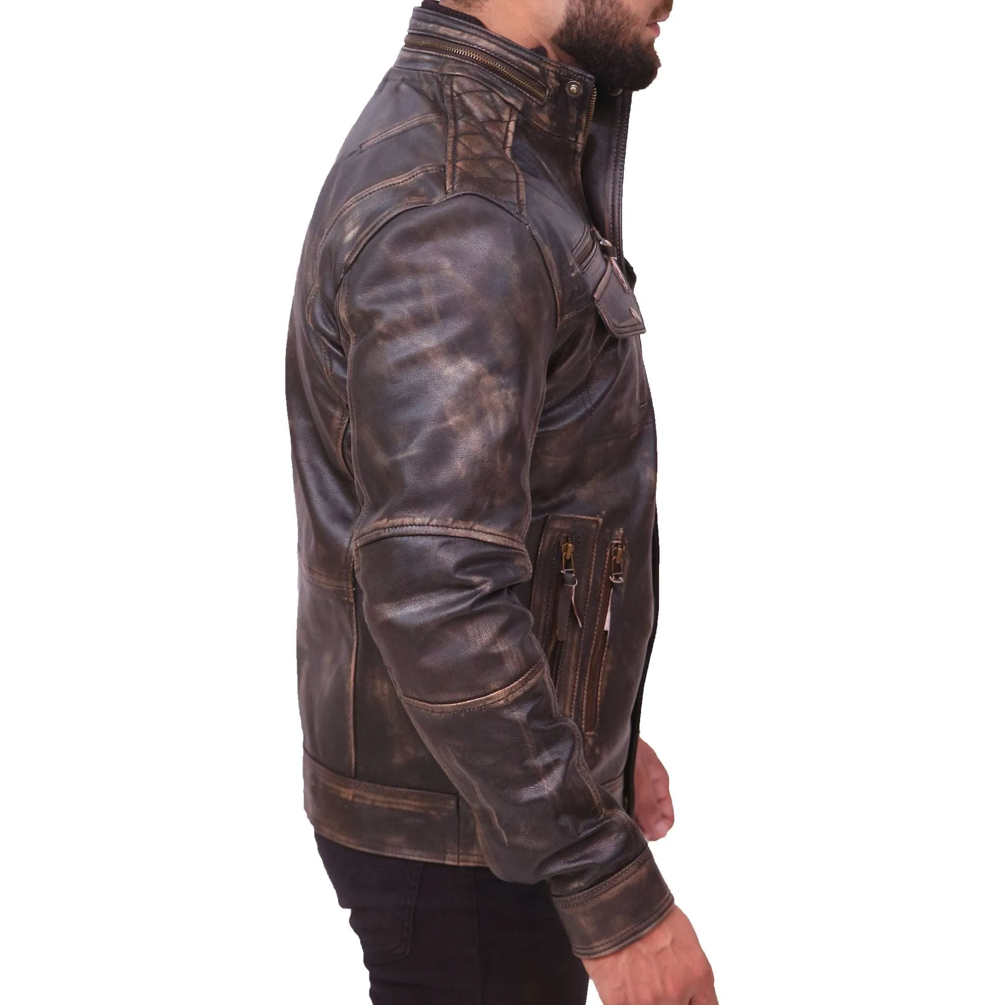 Abbraci Cafe Racer Classic Vintage Men's Leather Jacket