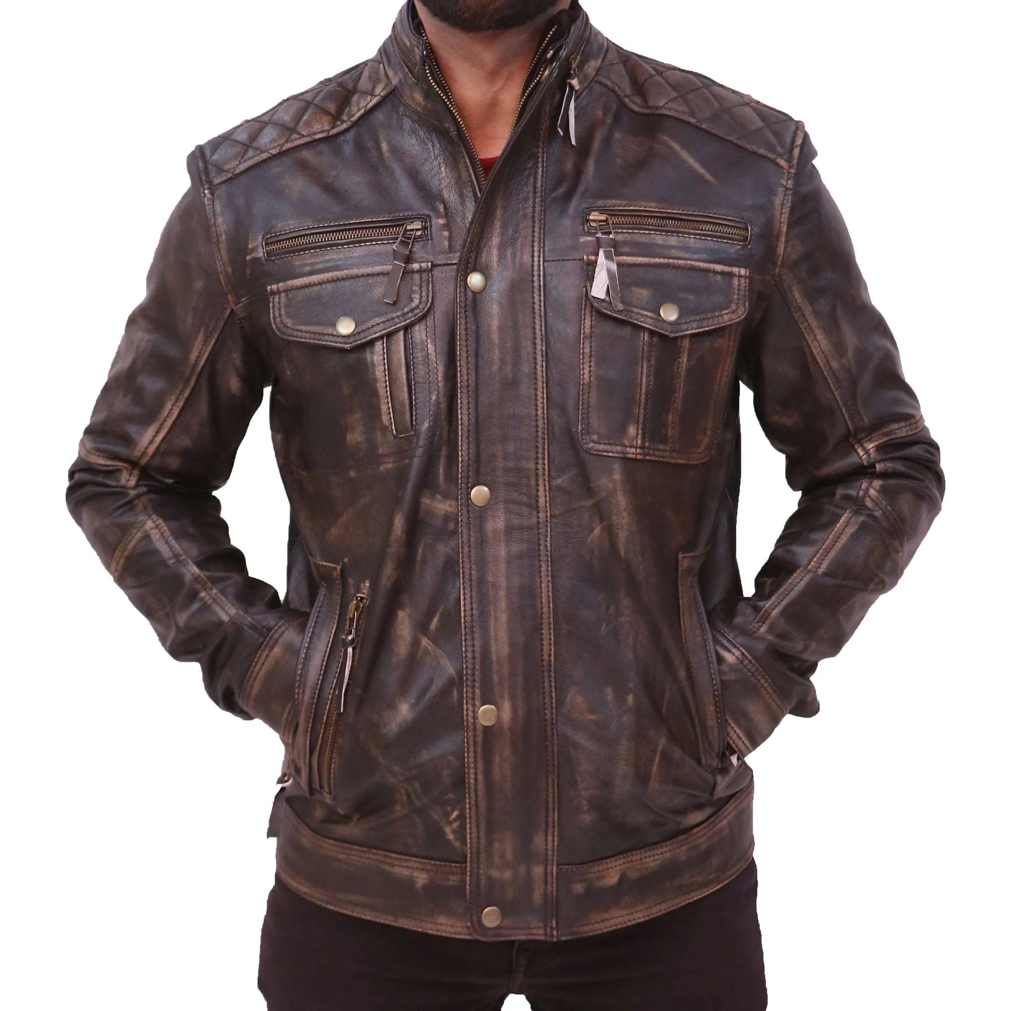 Abbraci Cafe Racer Classic Vintage Men's Leather Jacket