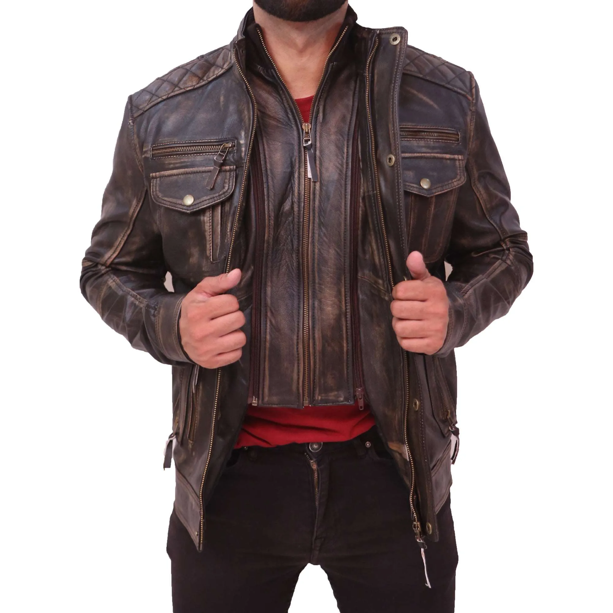 Abbraci Cafe Racer Classic Vintage Men's Leather Jacket