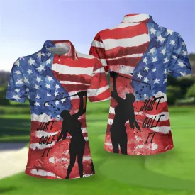 American Golfer Just Golf It V2 Short Sleeve Women Polo Shirt, American Flag Golf Shirt For Ladies Coolspod