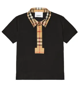 Baby Burberry Kids Vintage Plaid Cotton Polo Shirt Black