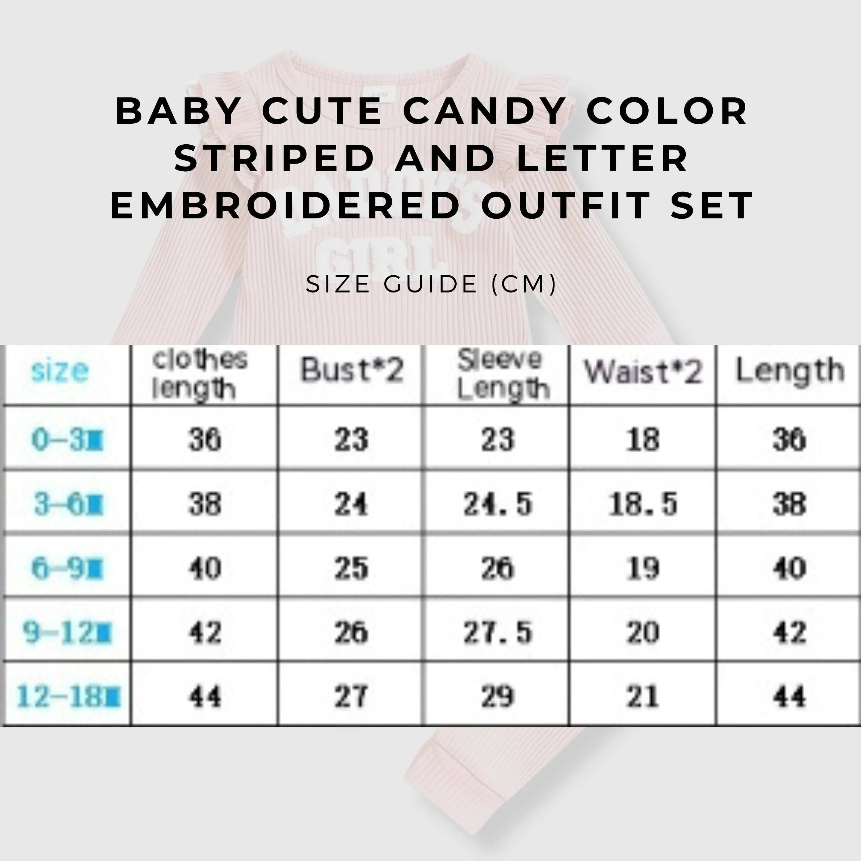 Baby Girl Cute Candy Color Striped and Letter Embroidered Outfit Set