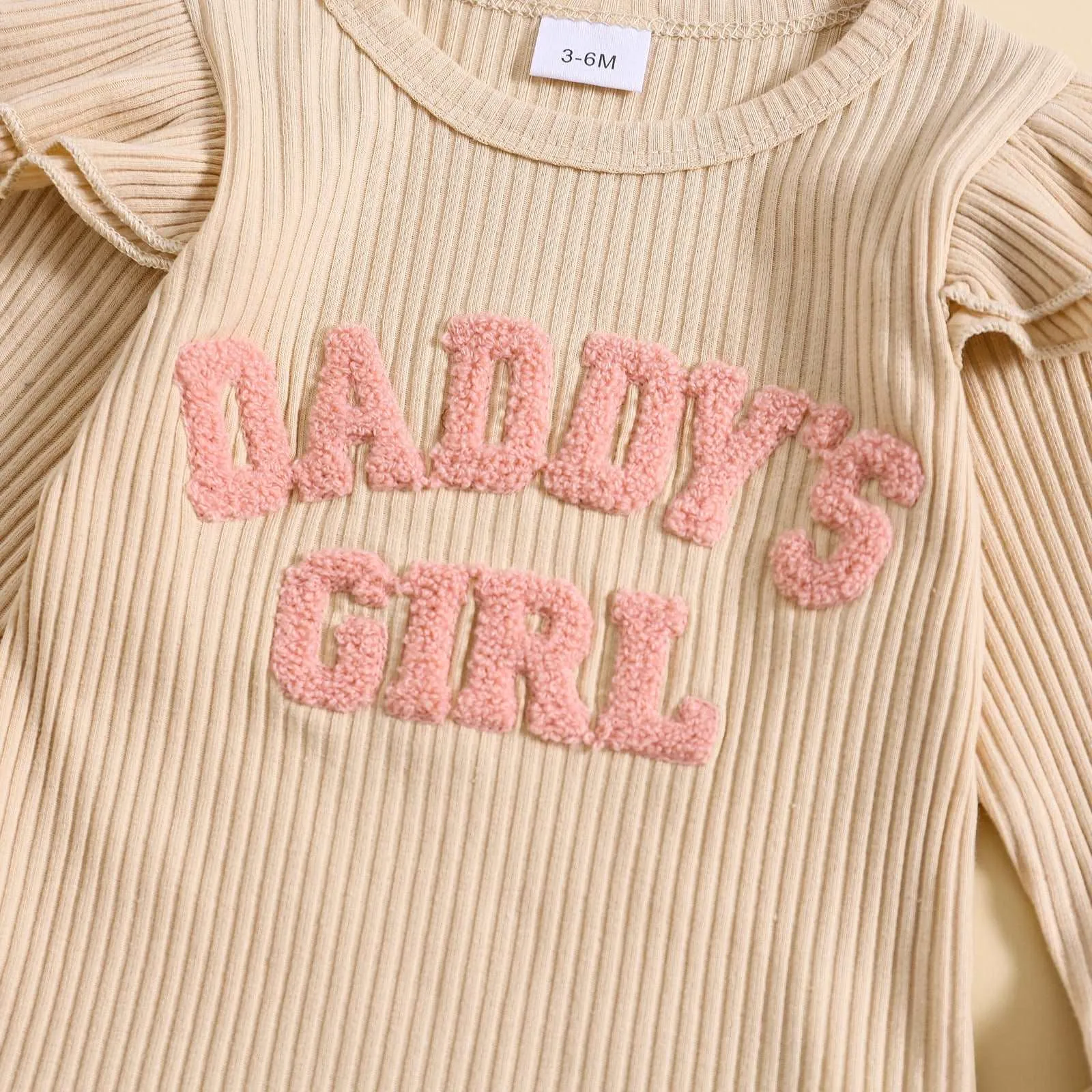 Baby Girl Cute Candy Color Striped and Letter Embroidered Outfit Set