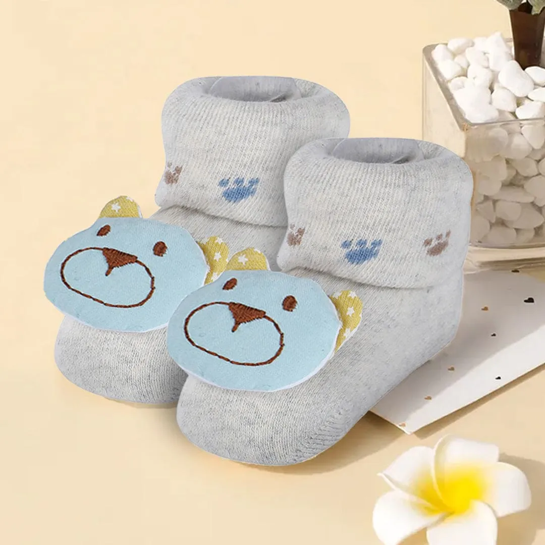 Baby Moo Cuddly Bear Cotton Anti-Skid 3D Socks - Grey