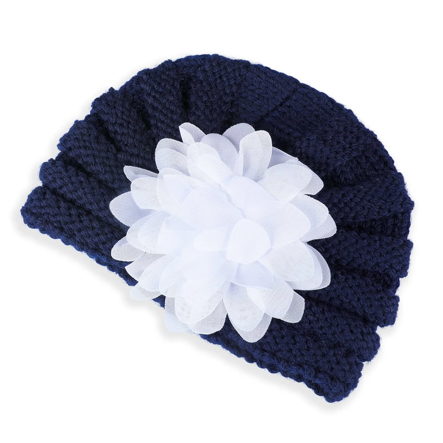 Baby Moo Floral Petals 2 Pack Turban Caps - Pink And Navy Blue