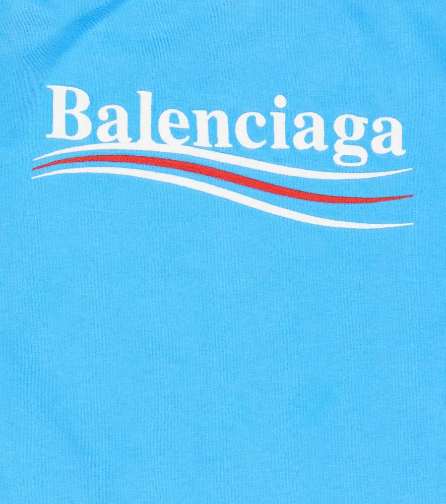 Balenciaga Kids Cotton Blend Logo T-Shirt, Blue