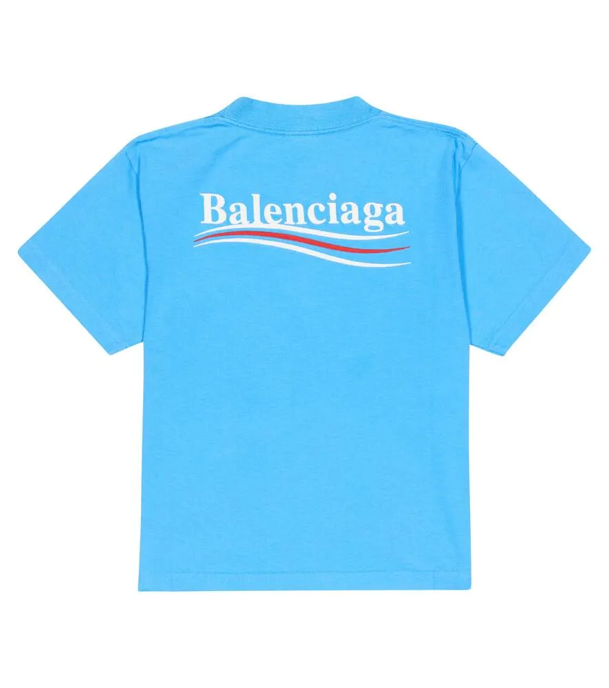 Balenciaga Kids Cotton Blend Logo T-Shirt, Blue