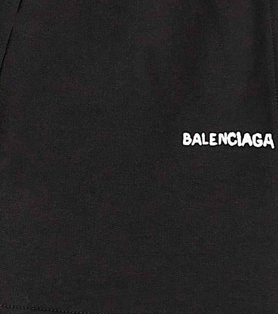 Balenciaga Kids Logo Cotton Shorts, Black