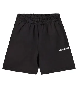 Balenciaga Kids Logo Cotton Shorts, Black