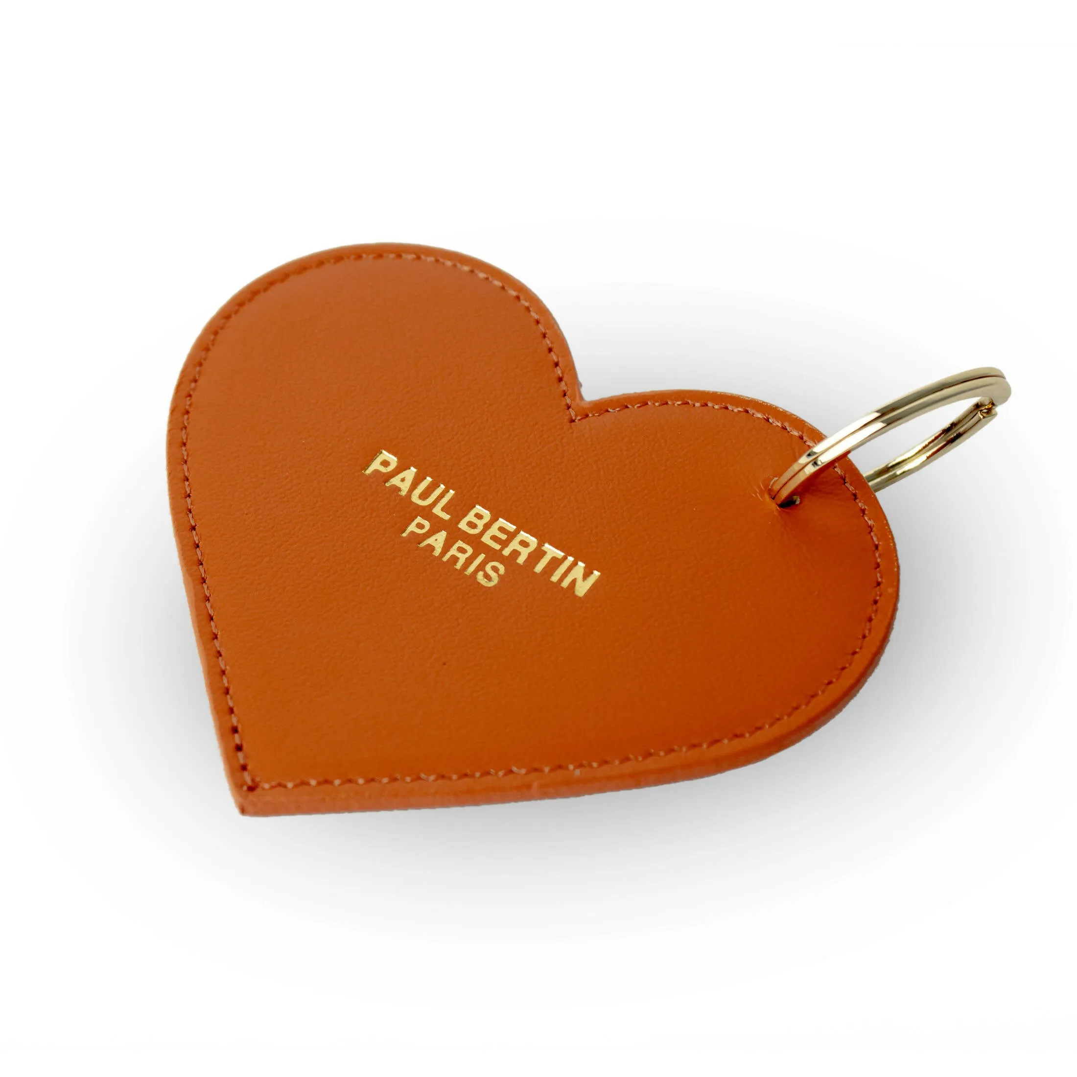 Beige leather heart-shaped keychain