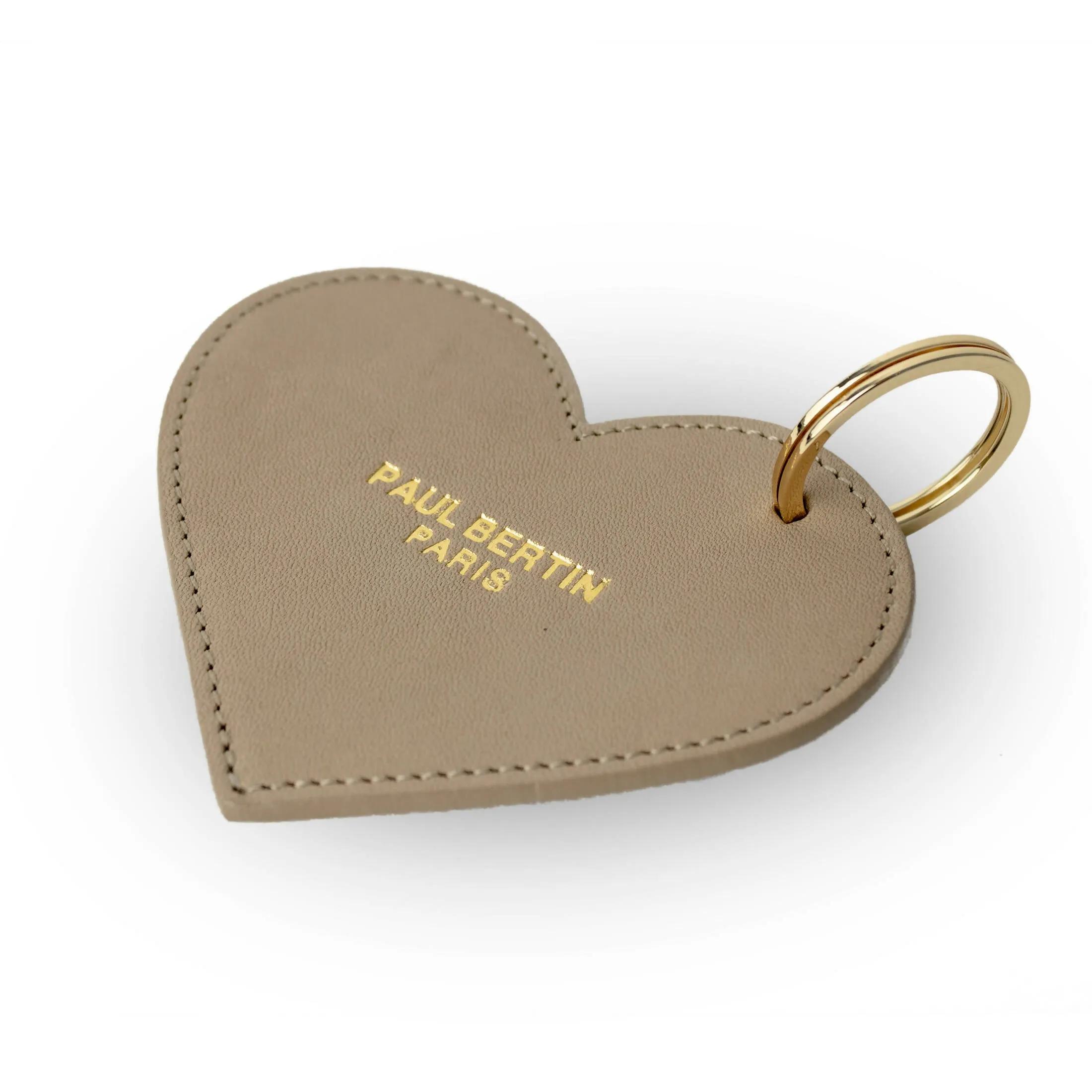 Beige leather heart-shaped keychain