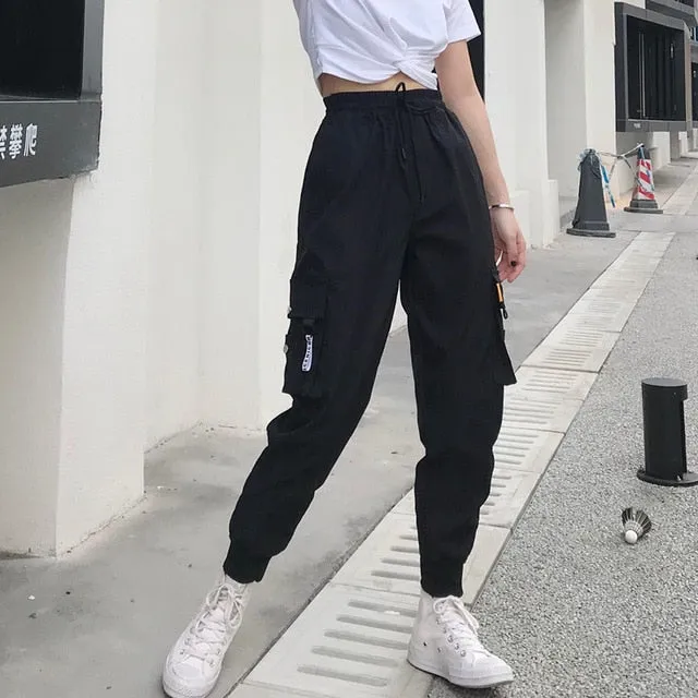 Big Pockets Cargo Pants Women High Waist Loose Streetwear Pants