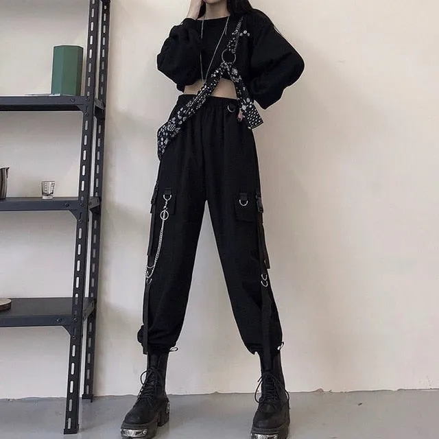 Big Pockets Cargo Pants Women High Waist Loose Streetwear Pants