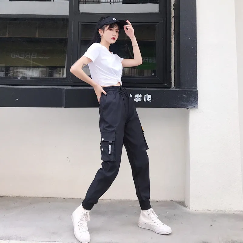 Big Pockets Cargo Pants Women High Waist Loose Streetwear Pants