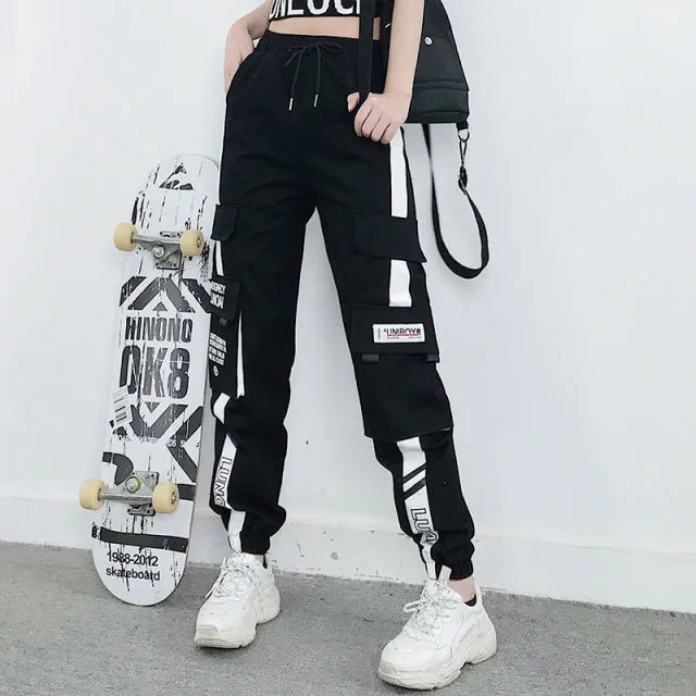 Big Pockets Cargo Pants Women High Waist Loose Streetwear Pants