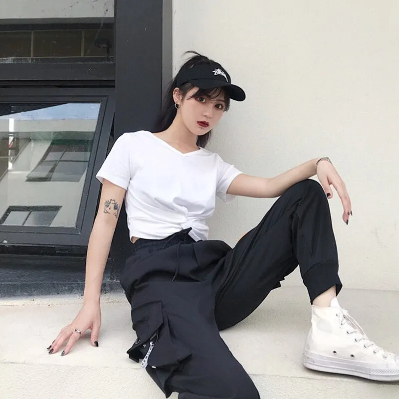 Big Pockets Cargo Pants Women High Waist Loose Streetwear Pants