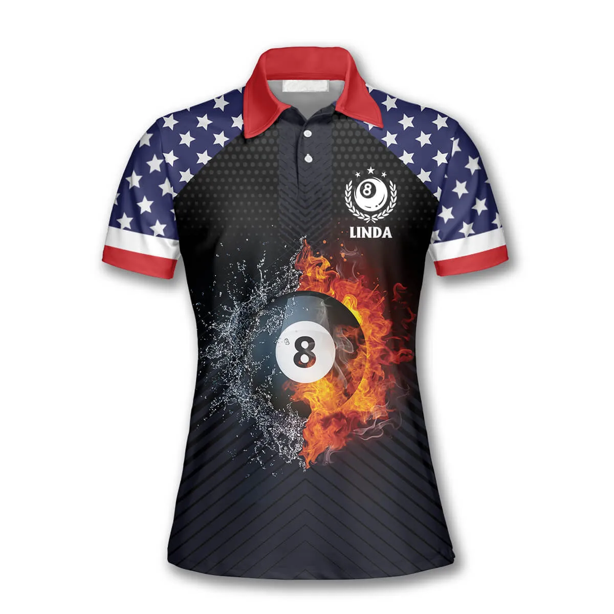 Billiards Fire Flame American Flag Custom Billiard Shirts for Women, US Flag Pattern Polo Shirt