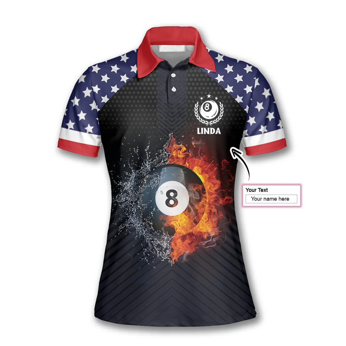 Billiards Fire Flame American Flag Custom Billiard Shirts for Women, US Flag Pattern Polo Shirt