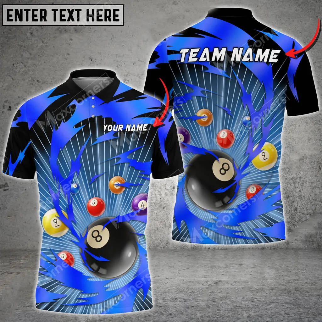 Billiards Tornado Throw Multicolor Options Personalized Name 3D Polo Shirt