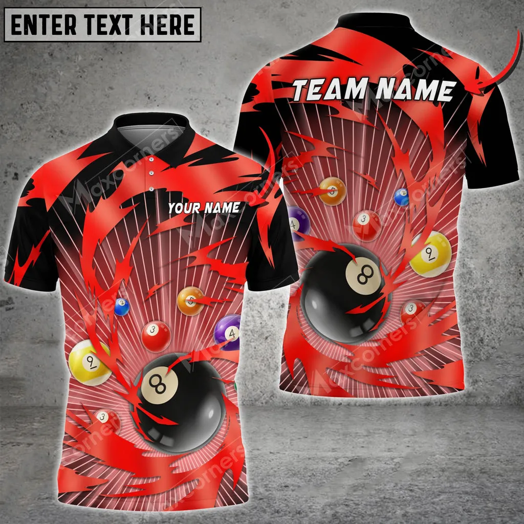 Billiards Tornado Throw Multicolor Options Personalized Name 3D Polo Shirt