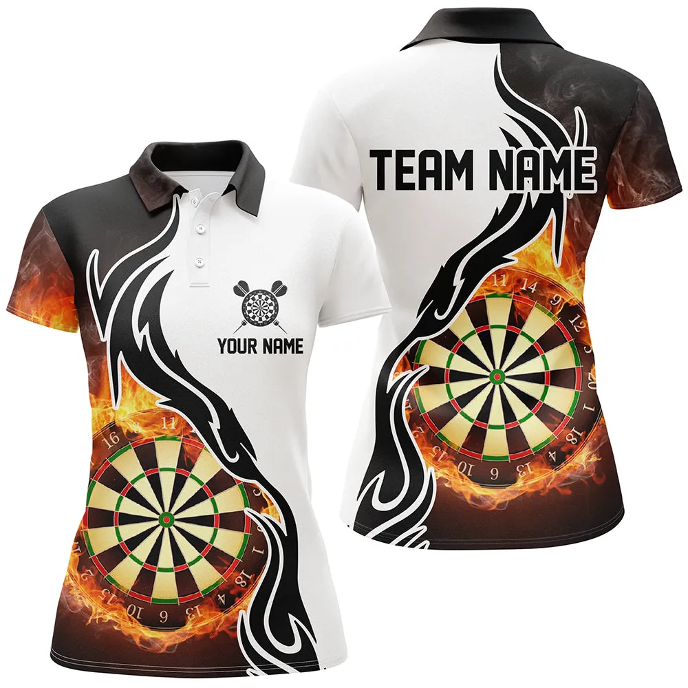 Black Orange Fire Flame Womens Darts Polo Shirt Custom Darts Shirt For Women