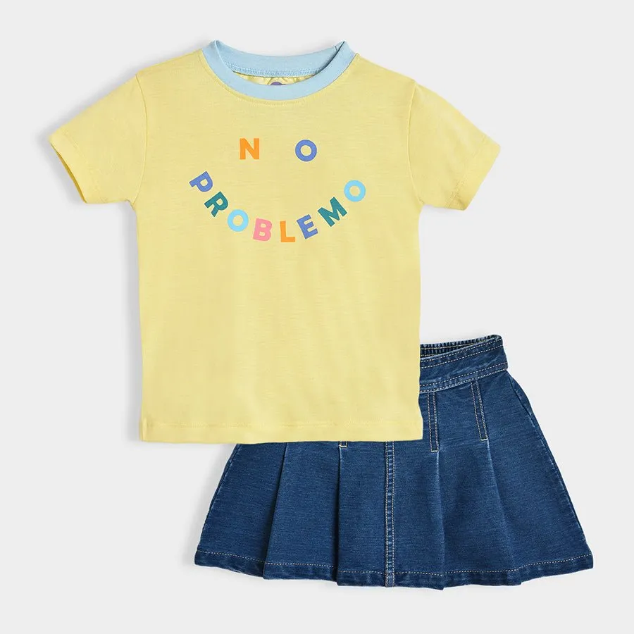 Bloom Printed Yellow T-shirt & Skirt Set for Girl