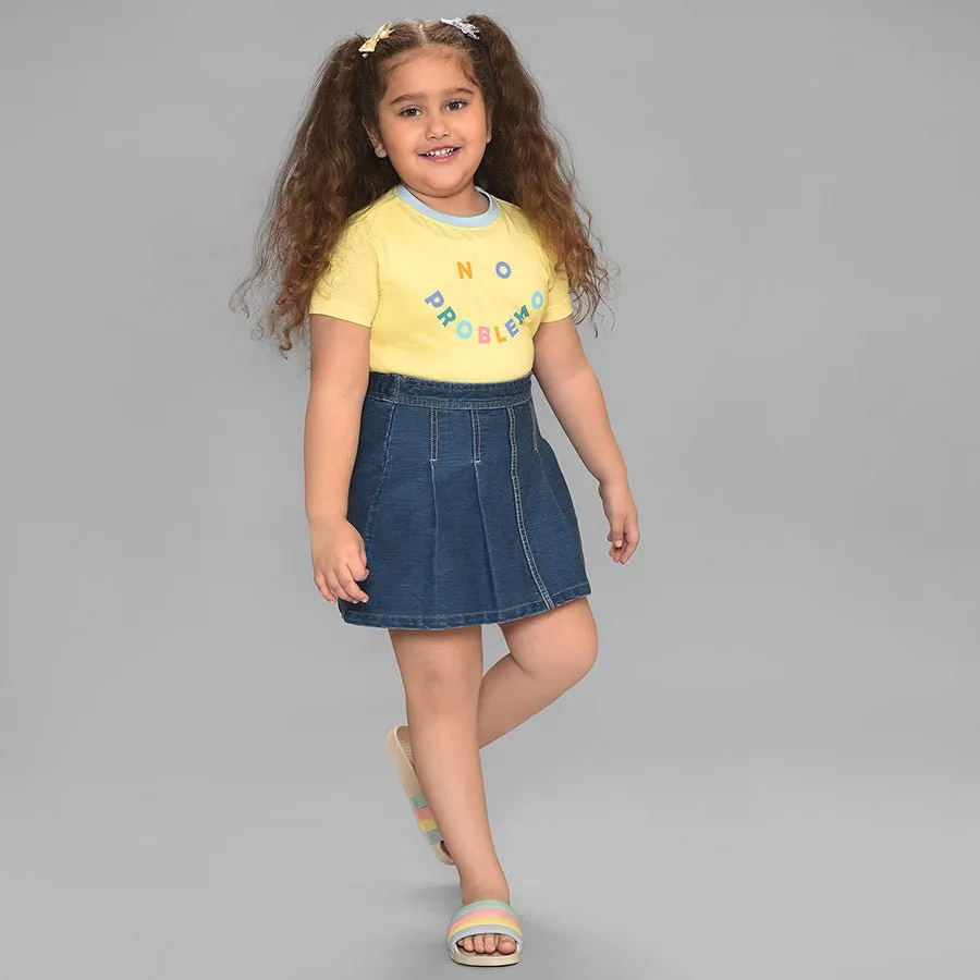 Bloom Printed Yellow T-shirt & Skirt Set for Girl