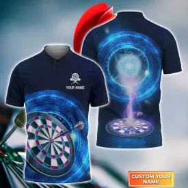 Blue Darts Lightning Personalized Name 3D Polo Shirt For Darts Player Tad, Gift for Dart Players