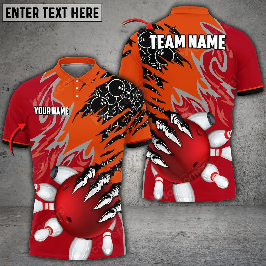 Bowling And Pins Evil Art Pattern Multicolored Bowling Jerseys Custom Name And Team 3D Polo Shirt