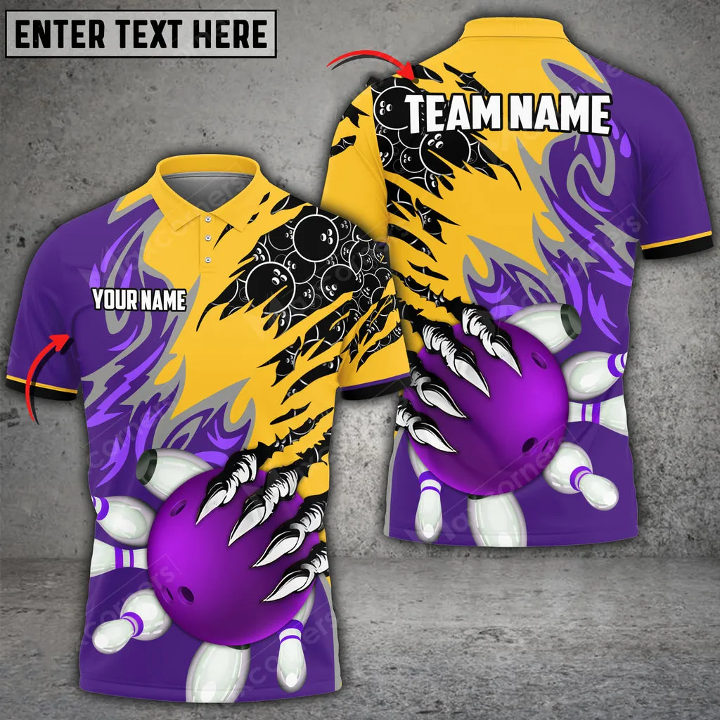 Bowling And Pins Evil Art Pattern Multicolored Bowling Jerseys Custom Name And Team 3D Polo Shirt