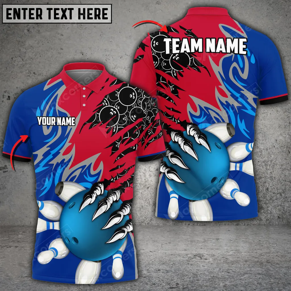 Bowling And Pins Evil Art Pattern Multicolored Bowling Jerseys Custom Name And Team 3D Polo Shirt