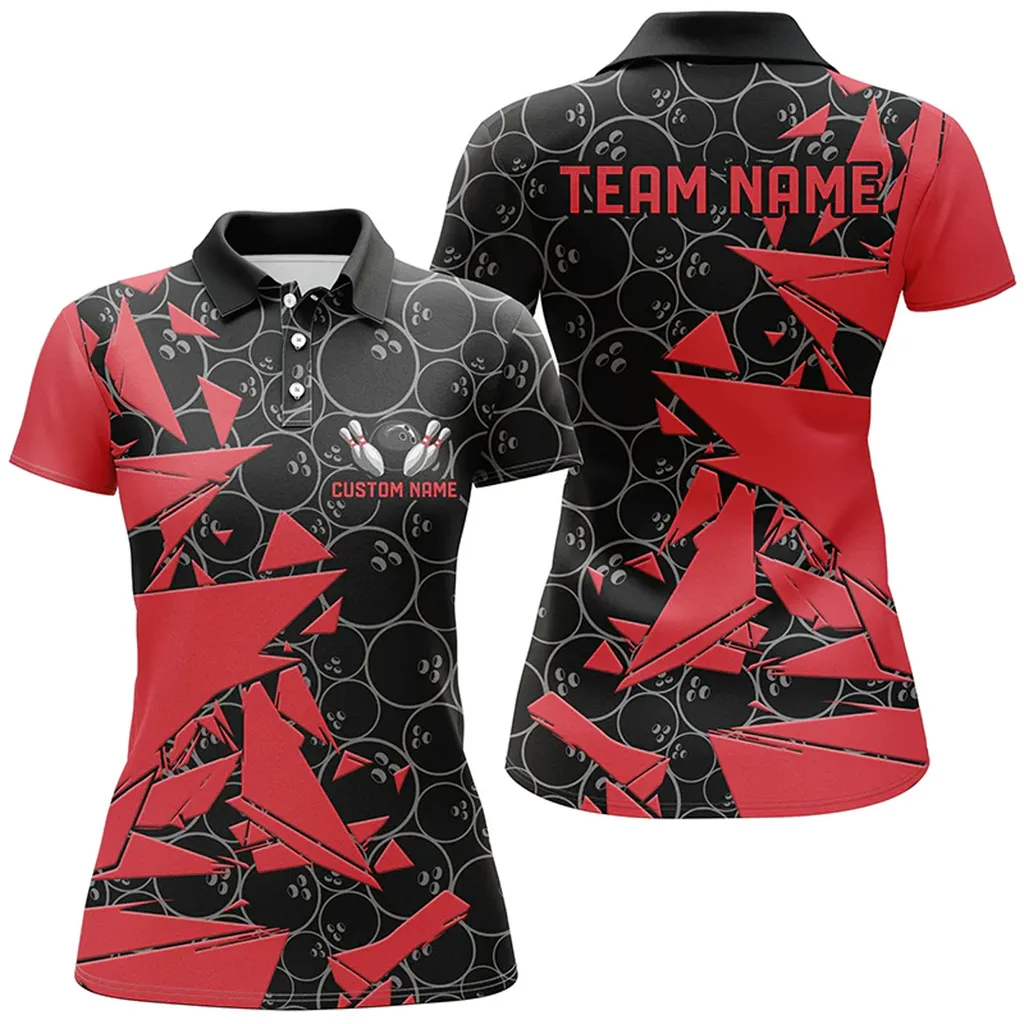 Bowling And Pins Pattern Bowlers Multicolor Option Customized Name 3D Polo Shirt For Women