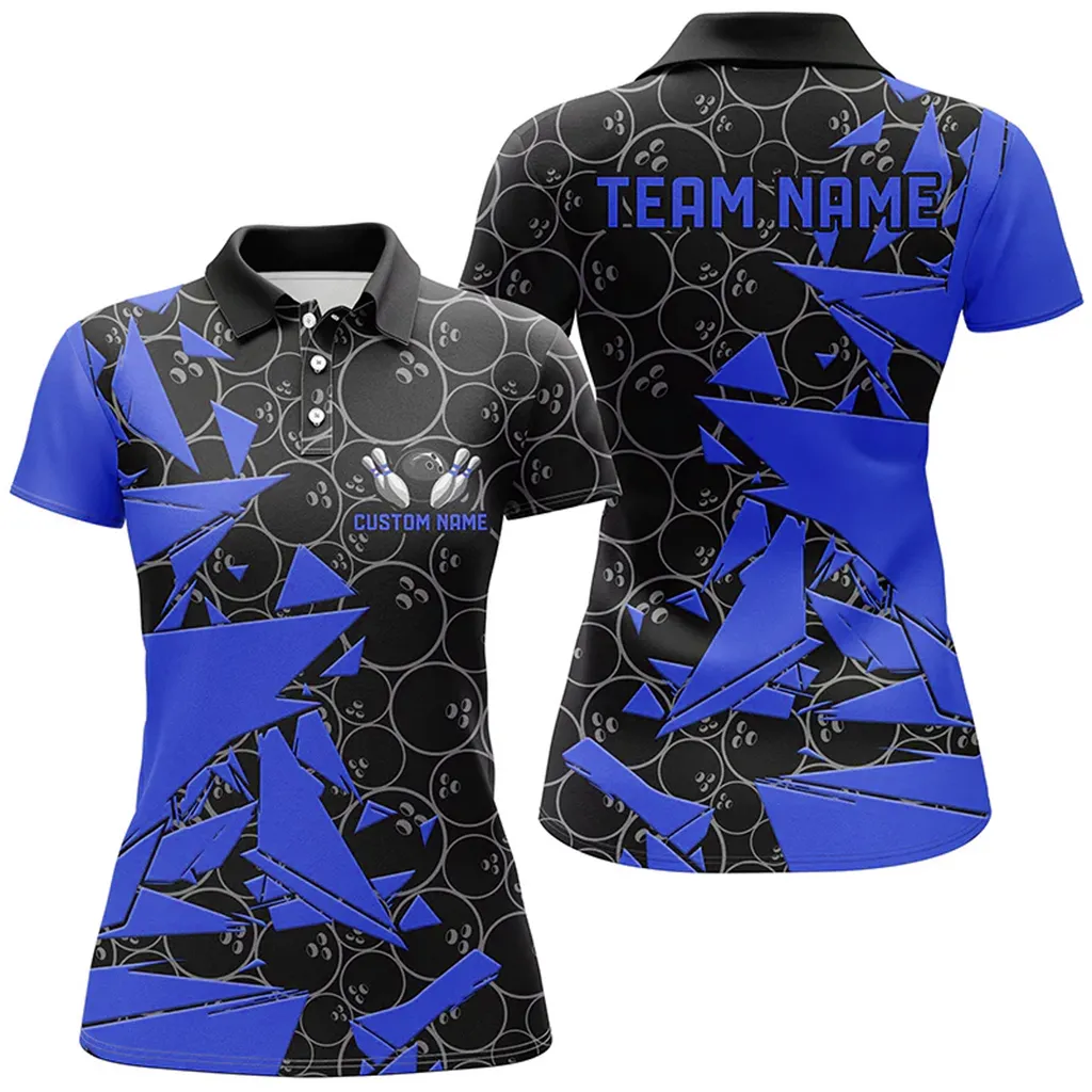 Bowling And Pins Pattern Bowlers Multicolor Option Customized Name 3D Polo Shirt For Women