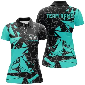 Bowling And Pins Pattern Bowlers Multicolor Option Customized Name 3D Polo Shirt For Women