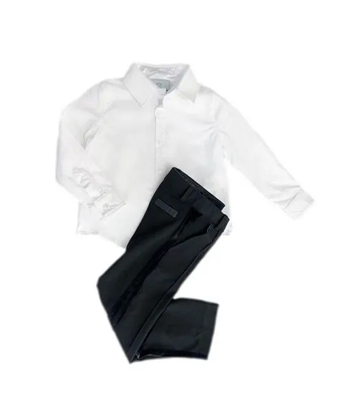 Boy's White Button Down Shirt and Black Tuxedo Pants Set - Baby Little Kid, Big Kid Petite Maison Kids, Black