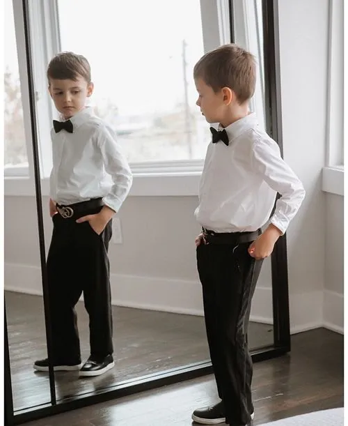 Boy's White Button Down Shirt and Black Tuxedo Pants Set - Baby Little Kid, Big Kid Petite Maison Kids, Black