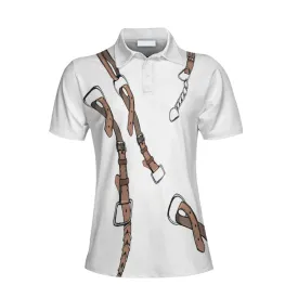 Bridle Print Polo Shirt In White Short Sleeve Women Polo Shirt, Shirt for Horse Lovers