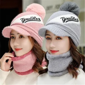 Brim Fashion Plus Velvet Woolen Outdoor Knitted Warm Winter Cap