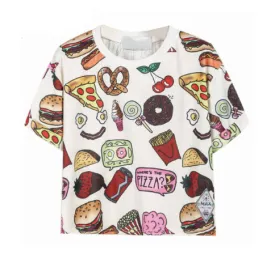 Casual Fast Food Print Crop Top Tees