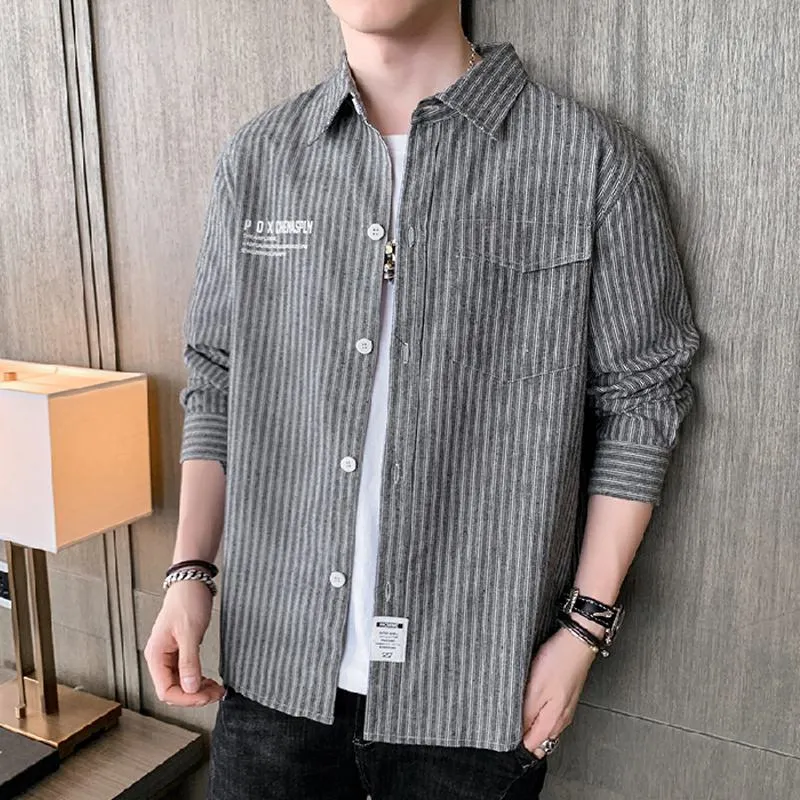 Casual Pinstripe Versatile Shirt Trendy Long Sleeve Shirt