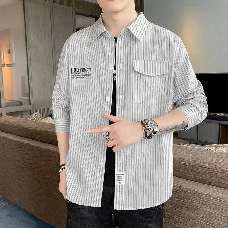 Casual Pinstripe Versatile Shirt Trendy Long Sleeve Shirt