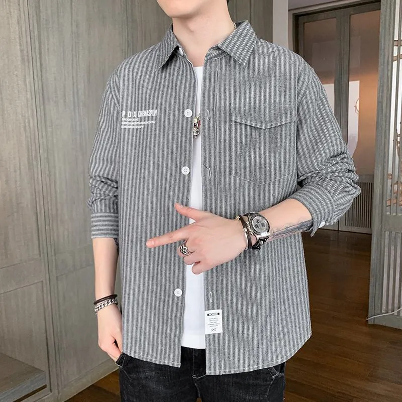 Casual Pinstripe Versatile Shirt Trendy Long Sleeve Shirt