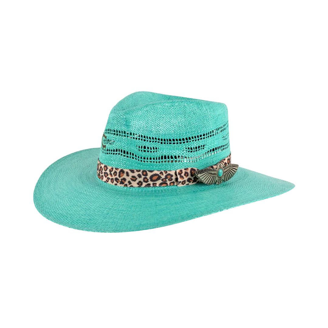 Charlie 1 Horse Women's Right Meow Straw Turquoise Hat