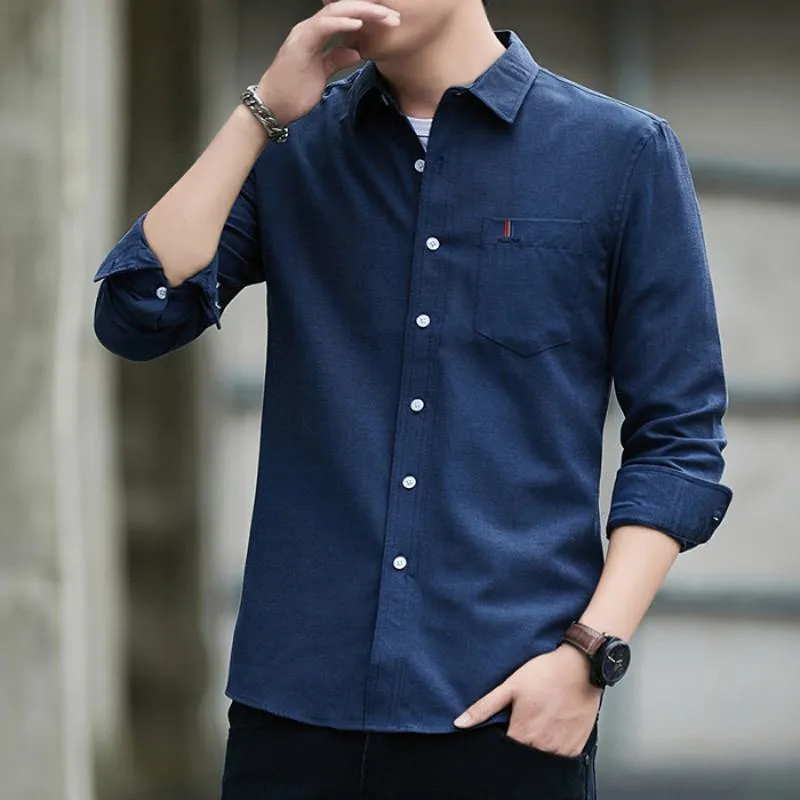 Chic Slim-Fit Solid Color Casual Long Sleeve Shirt