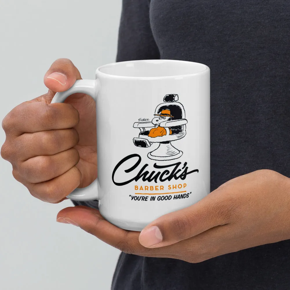 Chuck's Barber Shop White Mug