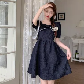 Cinched Waist Pearl Slimming Bow Tie French Style Dress