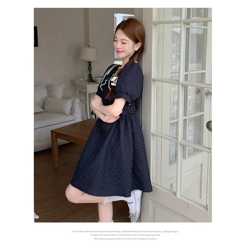 Cinched Waist Pearl Slimming Bow Tie French Style Dress