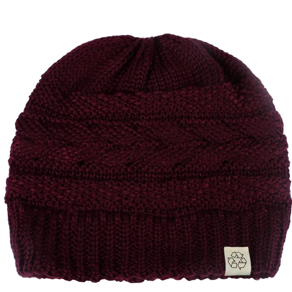 Comfy Cap Cable Knit Beanie Chemo Headwear Made From Recycled Water Bottles